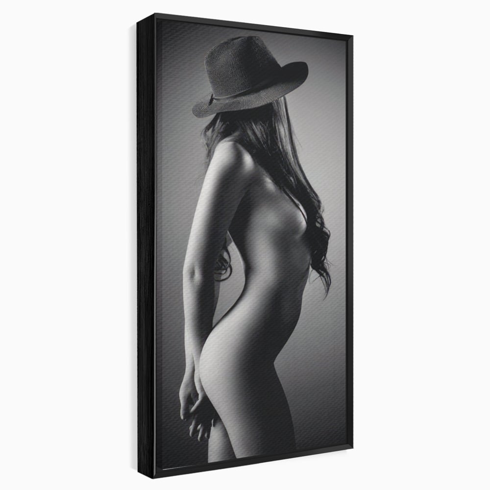 Tablou canvas cu tablou canvas cu silueta de femeie, in rama de aluminiu negru
